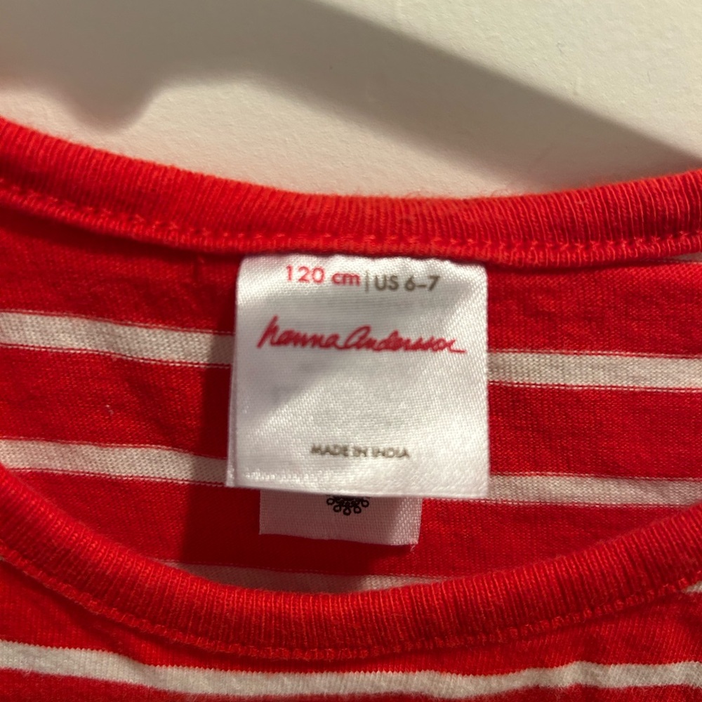 Hanna Andersson Red and Navy Striped Kids Dress Festive Gingerbread Houses 6-7Y - Picture 4 of 5